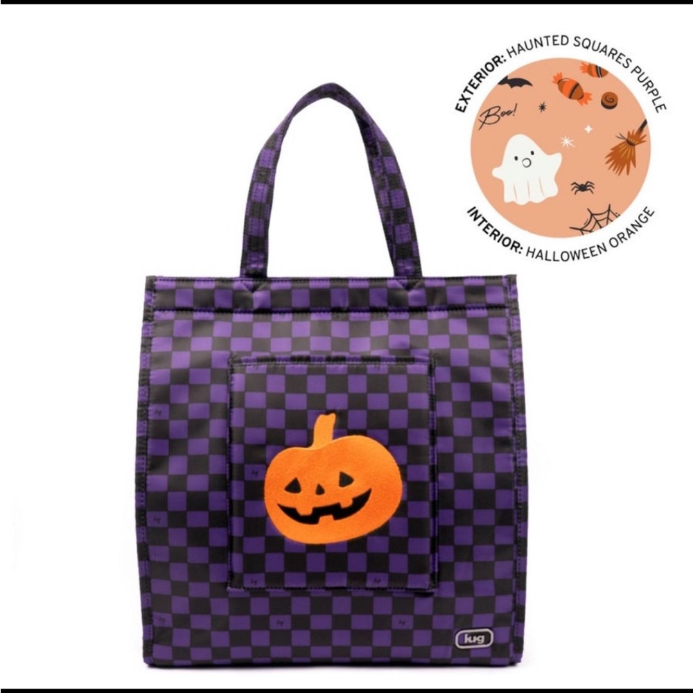 NWT Lug Halloween RUNNER TOTE BAG Haunted Squares Orange Checkered Pumpkin